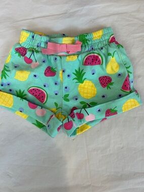Girls Fruit-Print Mint Shorts with Pink Bow